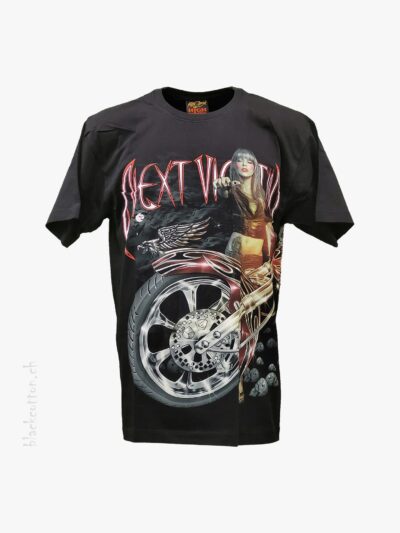 T-Shirt "NEXT VICTIM" ROCK-CHANG Frau Motorrad Waffe