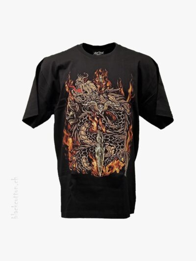 T-Shirt Drache Flammen Schwert ROCK CHANG Glow in the Dark