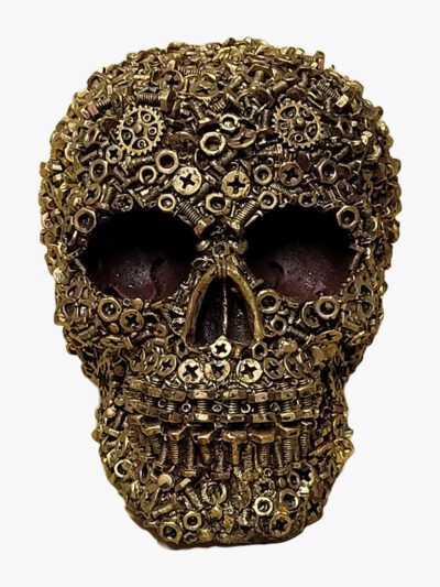 Totenkopf / Skull mit goldfarbenen Schrauben und Muttern